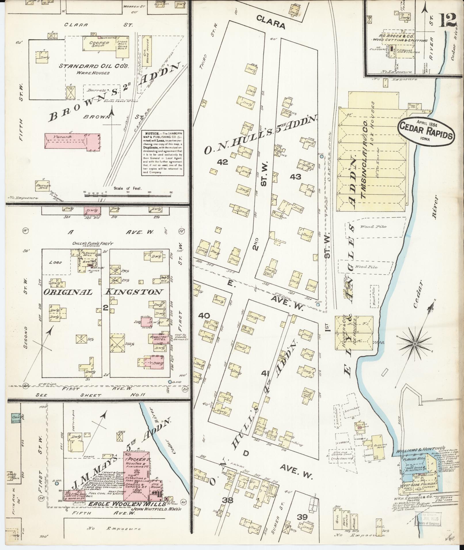 Sanborn Fire Insurance Map from Cedar Rapids, Linn County, Iowa (1884), Sheet #0012 - Historic Sanborn Fire Insurance Map Print, vintage old map wall art