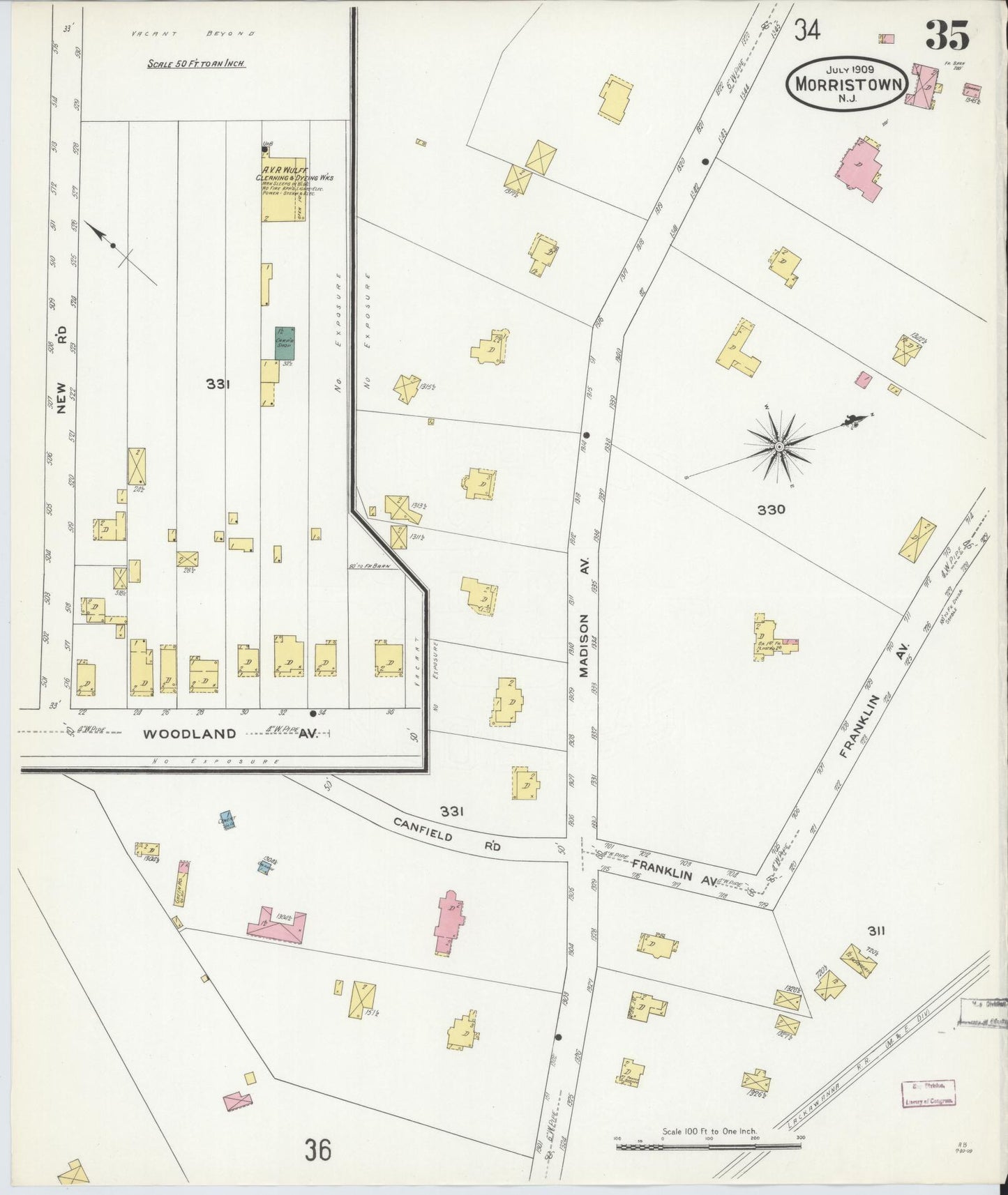 Sanborn Fire Insurance Map from Morristown, Morris County, New Jersey (1909), Sheet #0035 - Complete Map Set gallery image, historic Sanborn map, vintage wall art, New Jersey New Jersey