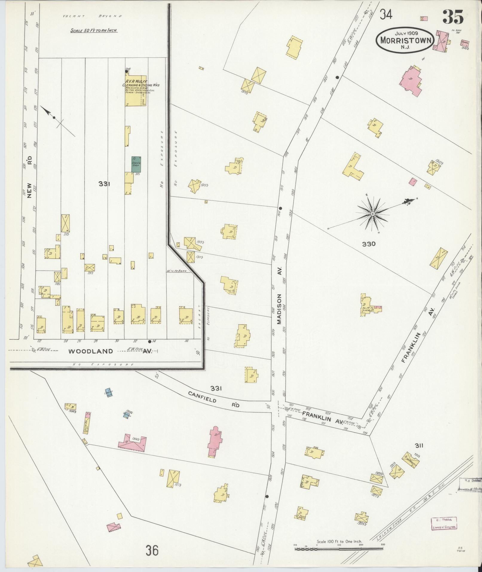 Sanborn Fire Insurance Map from Morristown, Morris County, New Jersey (1909), Sheet #0035 - Complete Map Set gallery image, historic Sanborn map, vintage wall art, New Jersey New Jersey