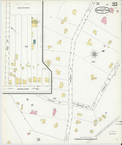 Sanborn Fire Insurance Map from Morristown, Morris County, New Jersey (1909), Sheet #0035 - Complete Map Set gallery image, historic Sanborn map, vintage wall art, New Jersey New Jersey