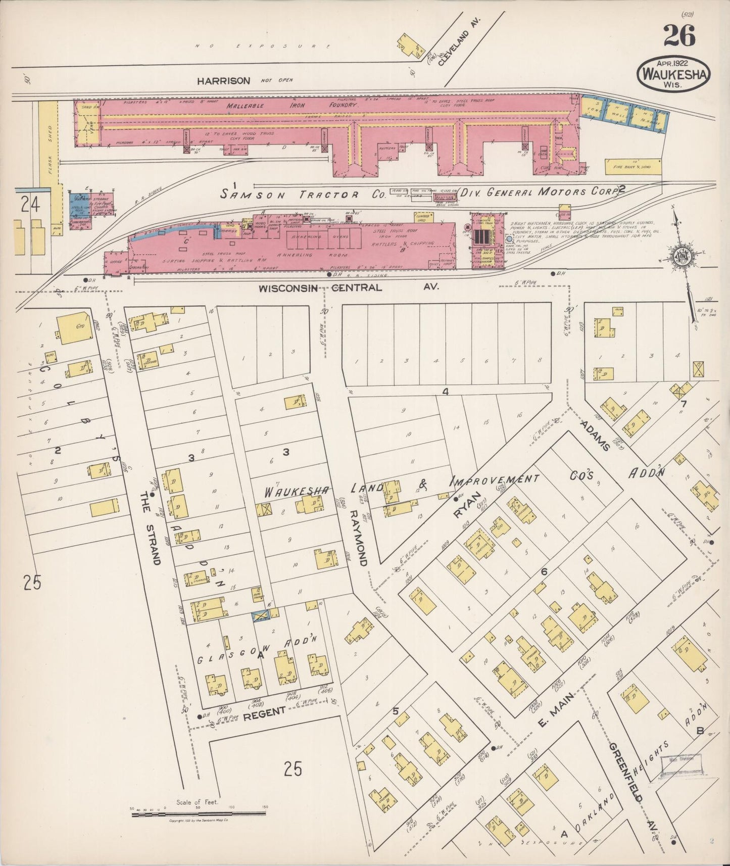 Sanborn Fire Insurance Map from Waukesha, Waukesha County, Wisconsin (1922), Sheet #0026 - Historic Sanborn Fire Insurance Map Print, vintage old map wall art, antique decor, genealogy gift, Wisconsin Wisconsin map