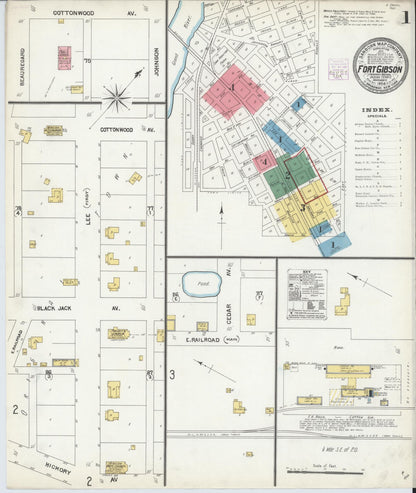 Sanborn Fire Insurance Map from Fort Gibson, Muskogee County, Oklahoma (1904), Sheet #0001 - Complete Map Set gallery image, historic Sanborn map, vintage wall art, Oklahoma Oklahoma