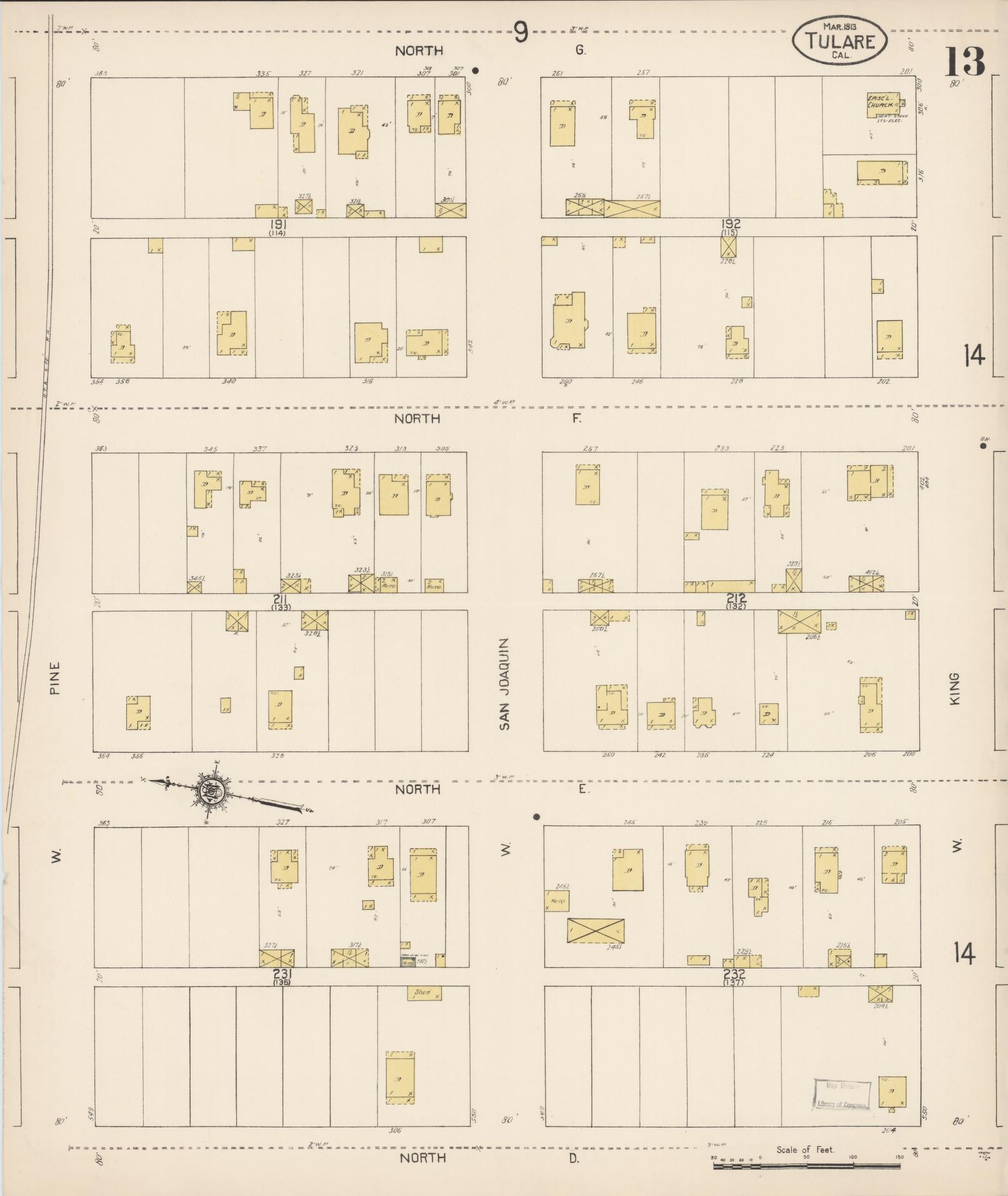 Sanborn Fire Insurance Map from Tulare, Tulare County, California (1913), Sheet #0013 - Complete Map Set gallery image, historic Sanborn map, vintage wall art, California California