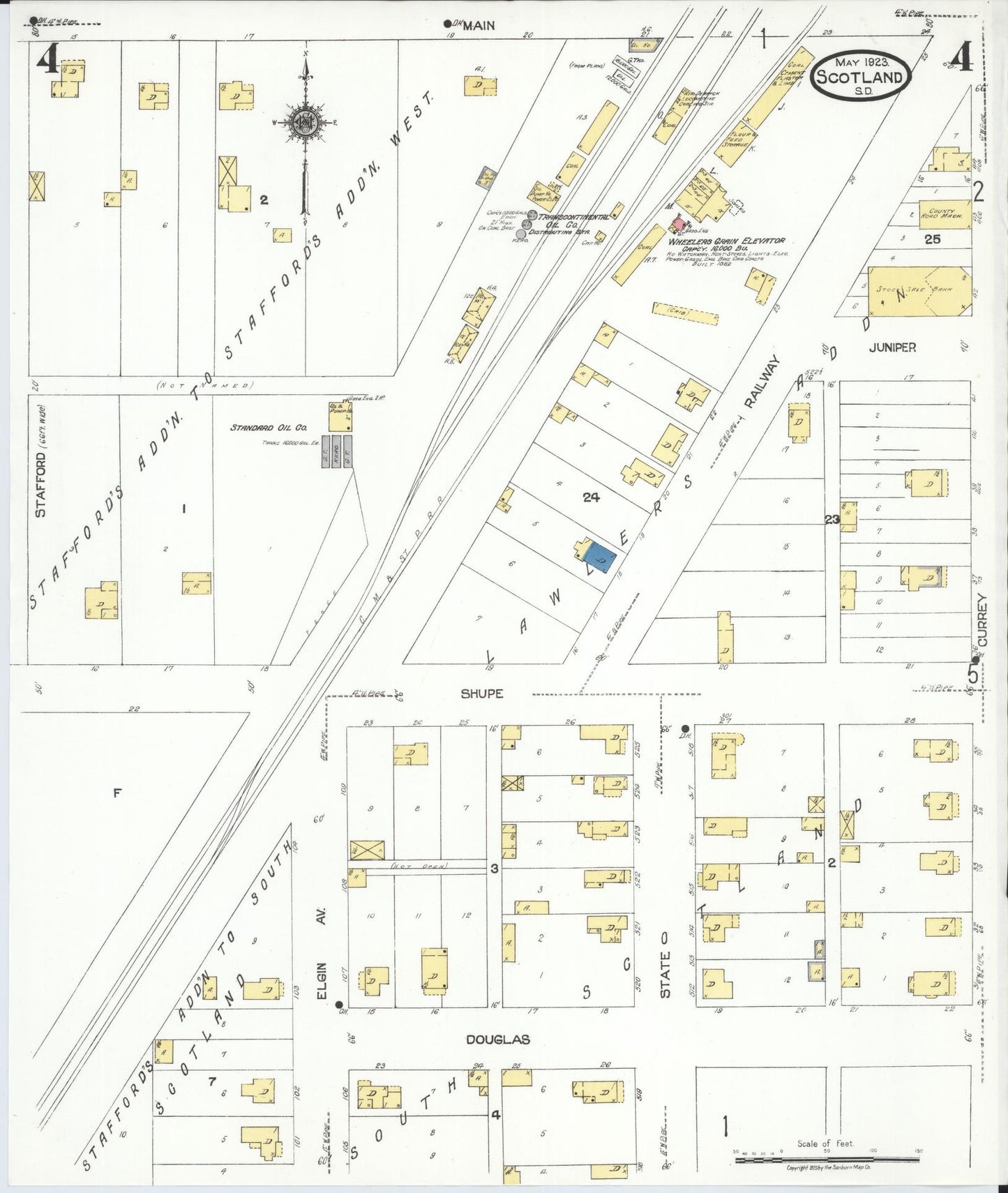 Sanborn Fire Insurance Map from Scotland, Bon Homme County, South Dakota (1923), Sheet #0004 - Complete Map Set gallery image, historic Sanborn map, vintage wall art, South Dakota South Dakota