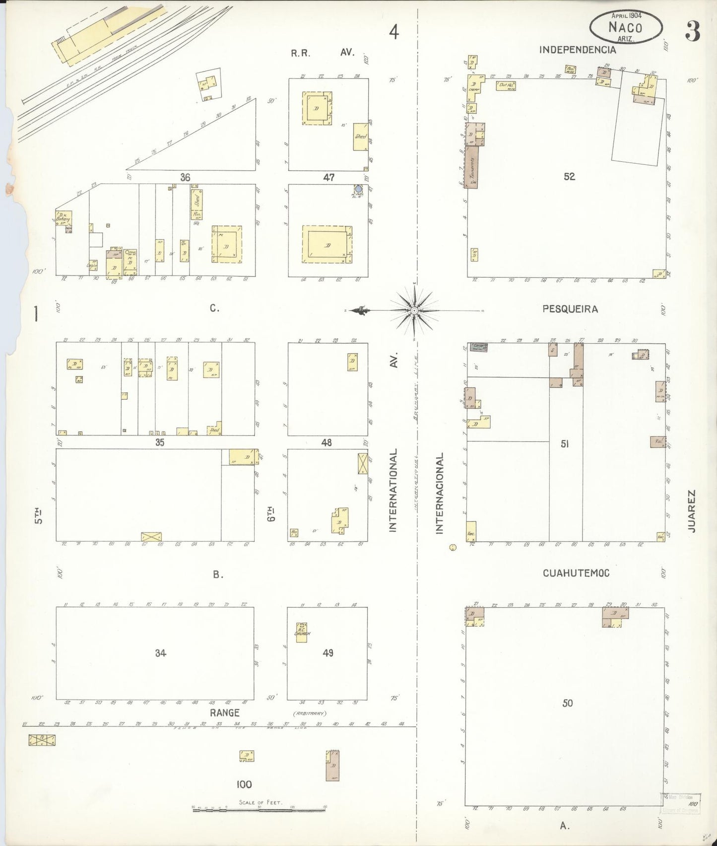 Sanborn Fire Insurance Map from Naco, Cochise County, Arizona (1904), Sheet #0003 - Complete Map Set gallery image, historic Sanborn map, vintage wall art, Arizona Arizona