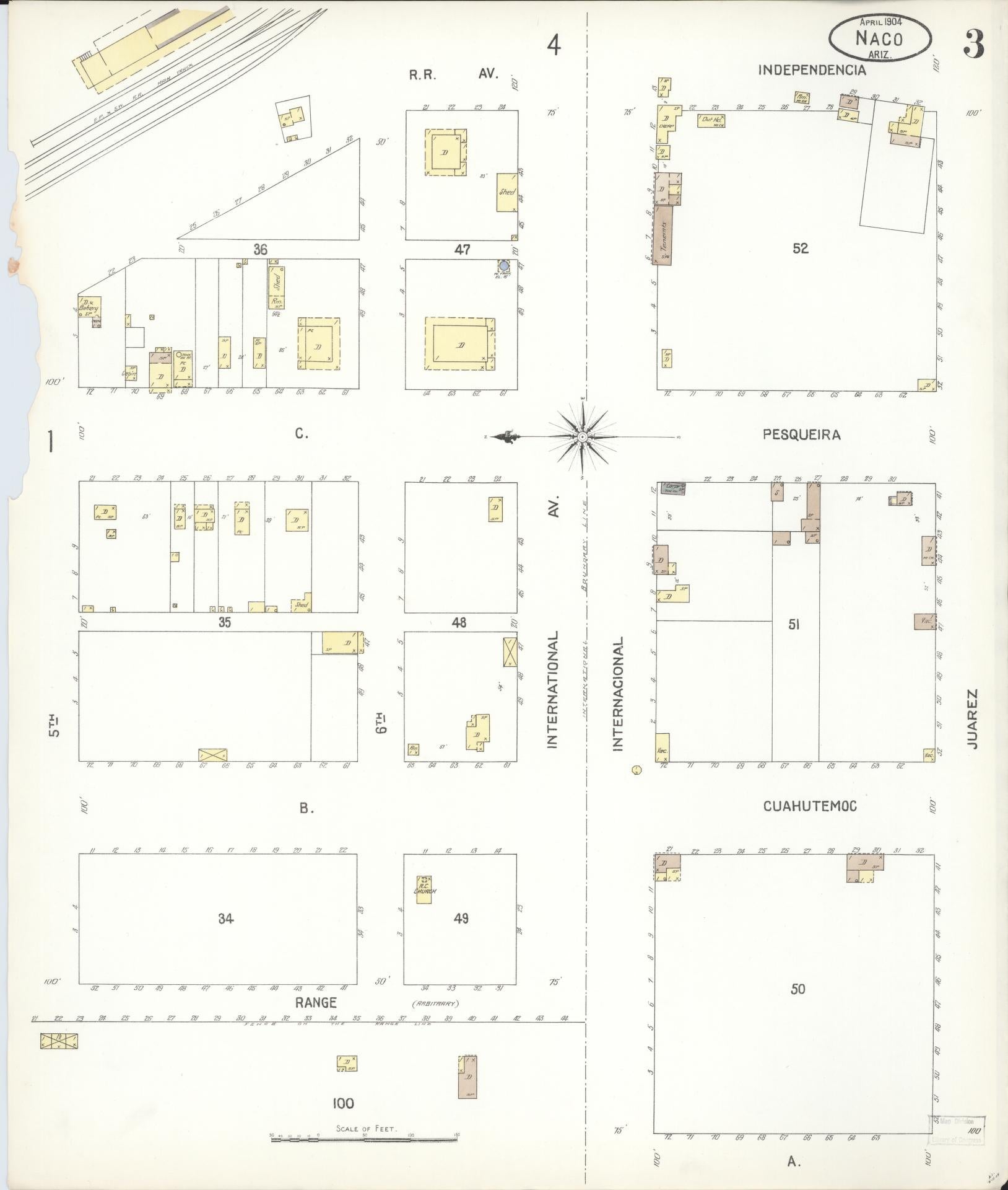 Sanborn Fire Insurance Map from Naco, Cochise County, Arizona (1904), Sheet #0003 - Complete Map Set gallery image, historic Sanborn map, vintage wall art, Arizona Arizona