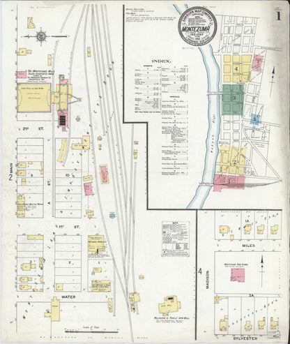 Sanborn Fire Insurance Map from Montezuma, Parke County, Indiana (1910), Sheet #0001 - Historic Sanborn Fire Insurance Map Print, vintage old map wall art, antique decor, genealogy gift, Indiana Indiana map