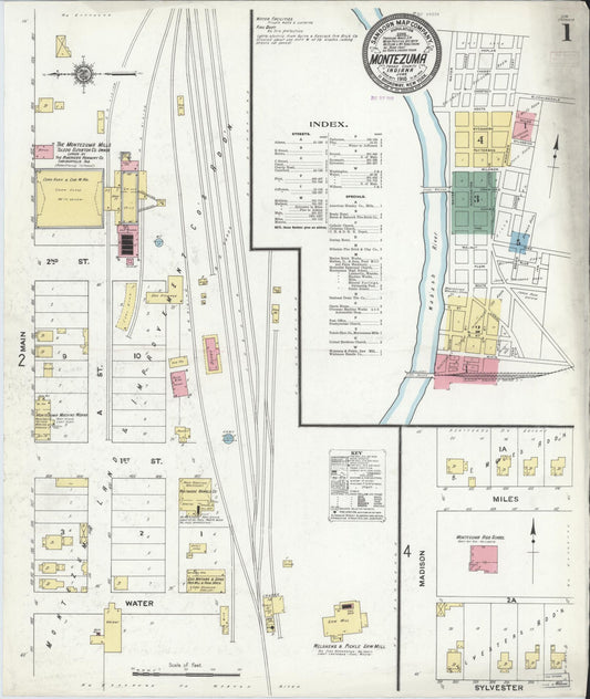 Sanborn Fire Insurance Map from Montezuma, Parke County, Indiana (1910), Sheet #0001 - Historic Sanborn Fire Insurance Map Print, vintage old map wall art, antique decor, genealogy gift, Indiana Indiana map