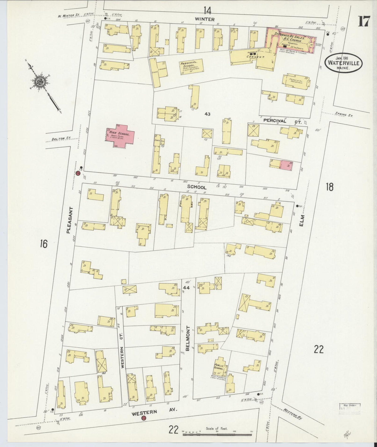 Sanborn Fire Insurance Map from Waterville, Kennebec County, Maine (1911), Sheet #0017 - Historic Sanborn Fire Insurance Map Print, vintage old map wall art, antique decor, genealogy gift, Maine Maine map