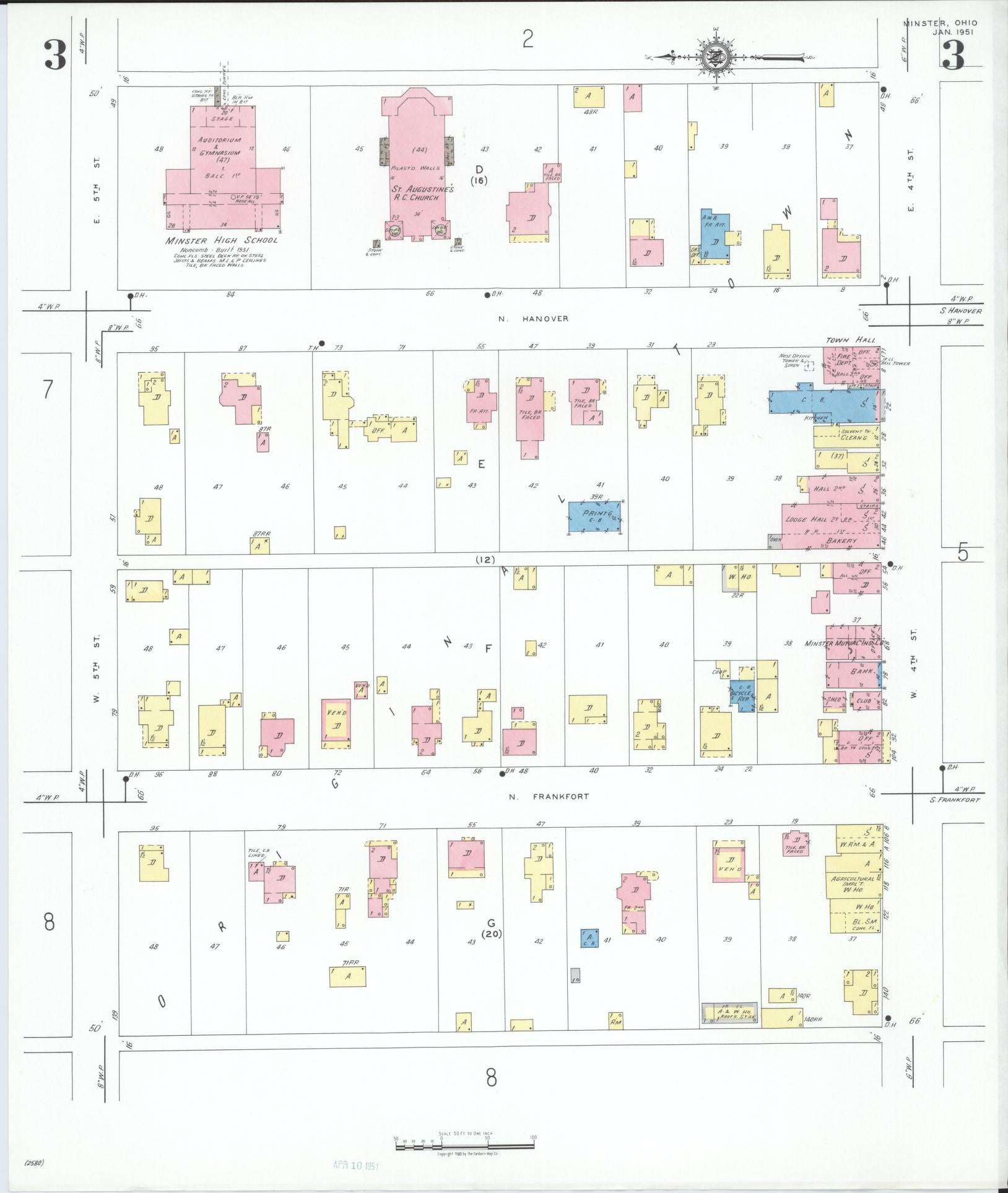 Sanborn Fire Insurance Map from Minster, Auglaize County, Ohio (1951), Sheet #0003 - Complete Map Set gallery image, historic Sanborn map, vintage wall art, Ohio Ohio
