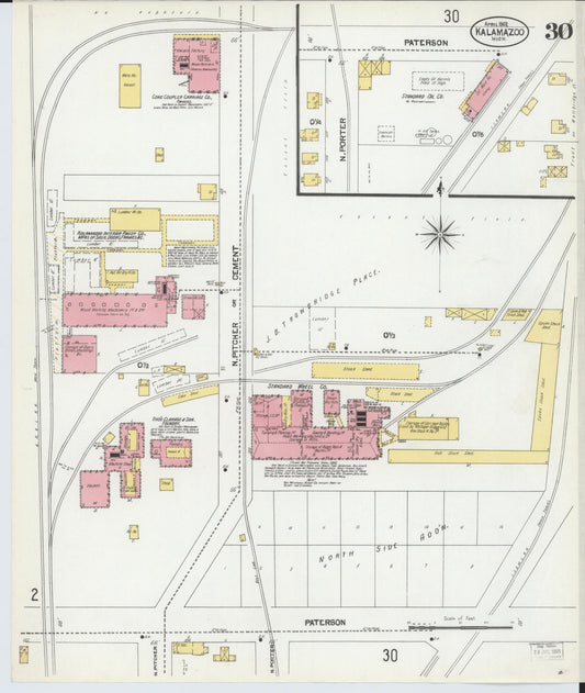 Sanborn Fire Insurance Map from Kalamazoo, Kalamazoo County, Michigan (1902), Sheet #0030 - Historic Sanborn Fire Insurance Map Print, vintage old map wall art, antique decor, genealogy gift, Michigan Michigan map