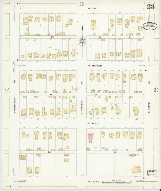 Sanborn Fire Insurance Map from Denison, Grayson County, Texas (1908), Sheet #0028 - Historic Sanborn Fire Insurance Map Print, vintage old map wall art, antique decor, genealogy gift, Texas Texas map