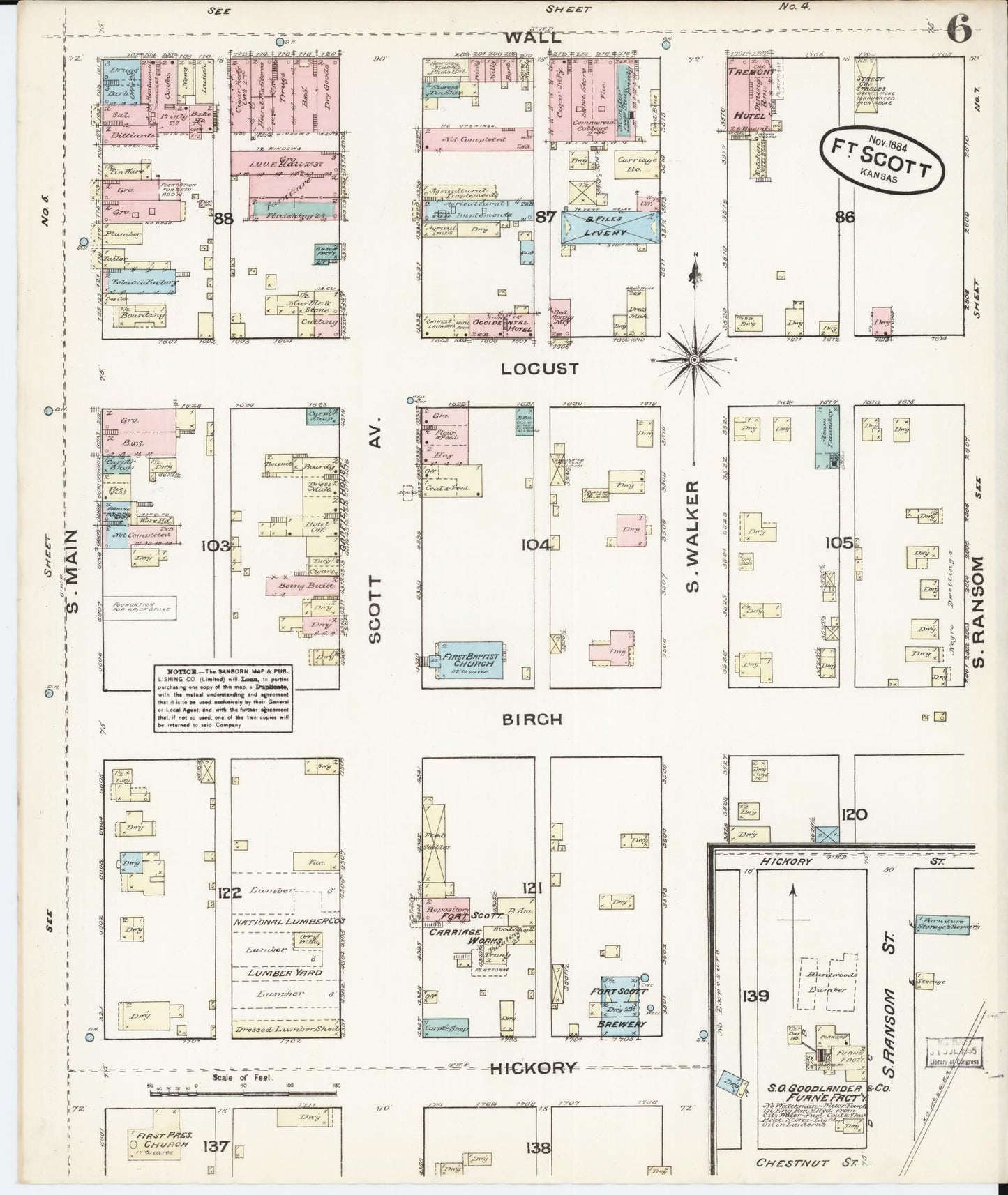 Sanborn Fire Insurance Map from Fort Scott, Bourbon County, Kansas (1884), Sheet #0006 - Historic Sanborn Fire Insurance Map Print, vintage old map wall art, antique decor, genealogy gift, Kansas Kansas map