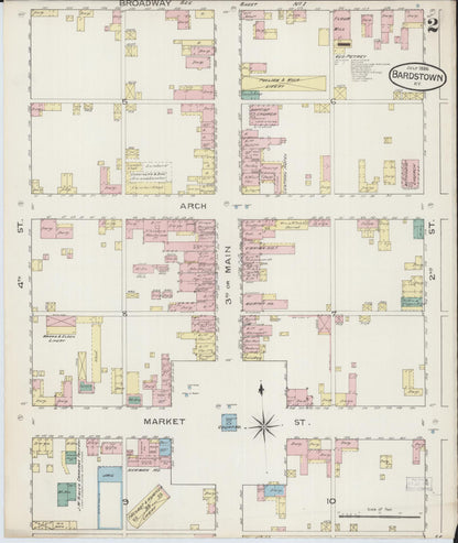 Sanborn Fire Insurance Map from Bardstown, Nelson County, Kentucky (1886), Sheet #0002 - Complete Map Set gallery image, historic Sanborn map, vintage wall art, Kentucky Kentucky