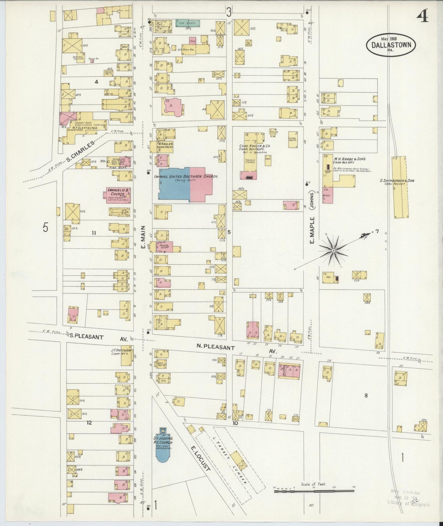 Sanborn Fire Insurance Map from Dallastown, York County, Pennsylvania (1908), Sheet #0004 - Historic Sanborn Fire Insurance Map Print, vintage old map wall art, antique decor, genealogy gift, Pennsylvania Pennsylvania map