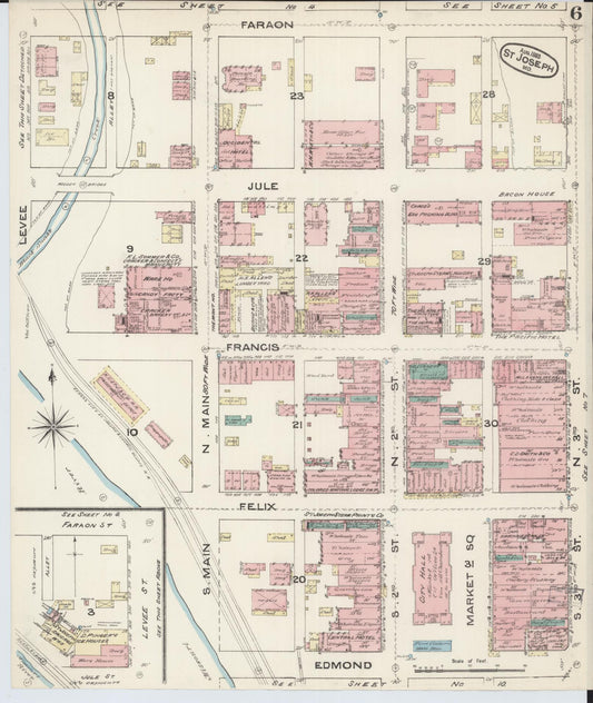Sanborn Fire Insurance Map from Saint Joseph, Buchanan County, Missouri (1883), Sheet #0006 - Historic Sanborn Fire Insurance Map Print, vintage old map wall art, antique decor, genealogy gift, Missouri Missouri map