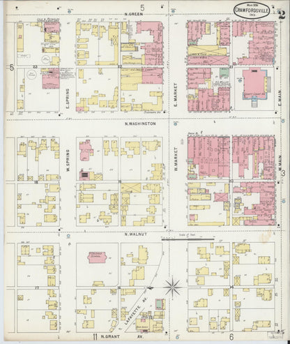Sanborn Fire Insurance Map from Crawfordsville, Montgomery County, Indiana (1896), Sheet #0002 - Complete Map Set gallery image, historic Sanborn map, vintage wall art, Indiana Indiana