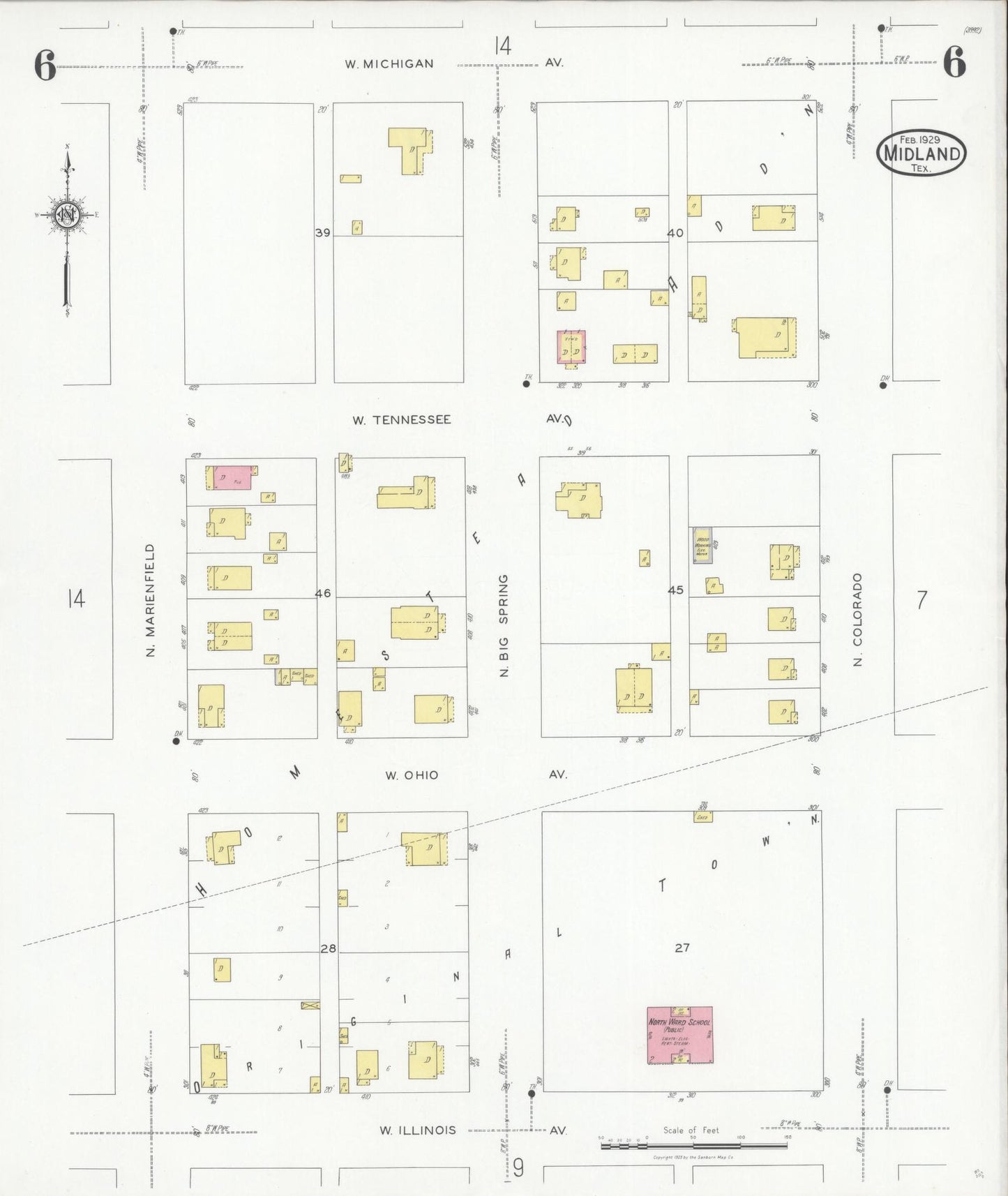 Sanborn Fire Insurance Map from Midland, Midland County, Texas (1929), Sheet #0006 - Historic Sanborn Fire Insurance Map Print, vintage old map wall art, antique decor, genealogy gift, Texas Texas map