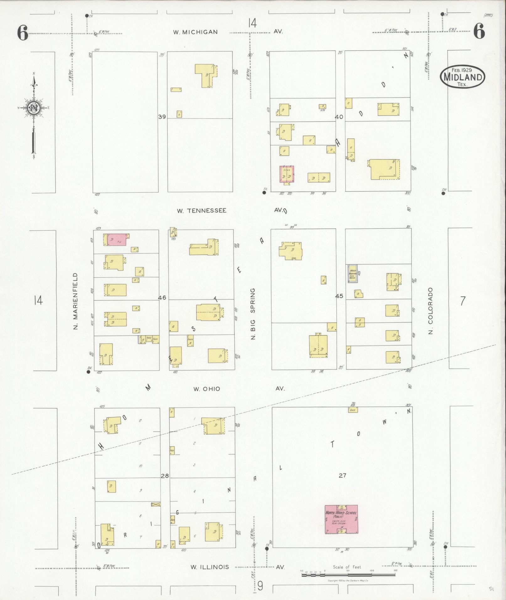 Sanborn Fire Insurance Map from Midland, Midland County, Texas (1929), Sheet #0006 - Historic Sanborn Fire Insurance Map Print, vintage old map wall art, antique decor, genealogy gift, Texas Texas map