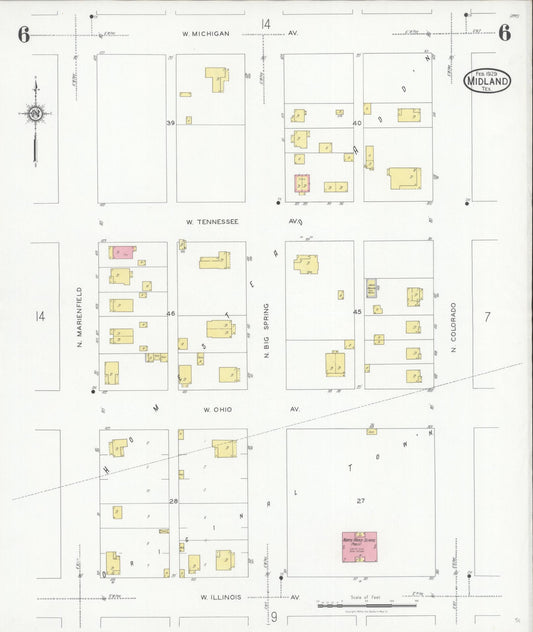 Sanborn Fire Insurance Map from Midland, Midland County, Texas (1929), Sheet #0006 - Historic Sanborn Fire Insurance Map Print, vintage old map wall art, antique decor, genealogy gift, Texas Texas map