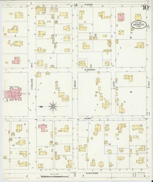 Sanborn Fire Insurance Map from Union City, Obion County, Tennessee (1907), Sheet #0010 - Historic Sanborn Fire Insurance Map Print, vintage old map wall art, antique decor, genealogy gift, Tennessee Tennessee map