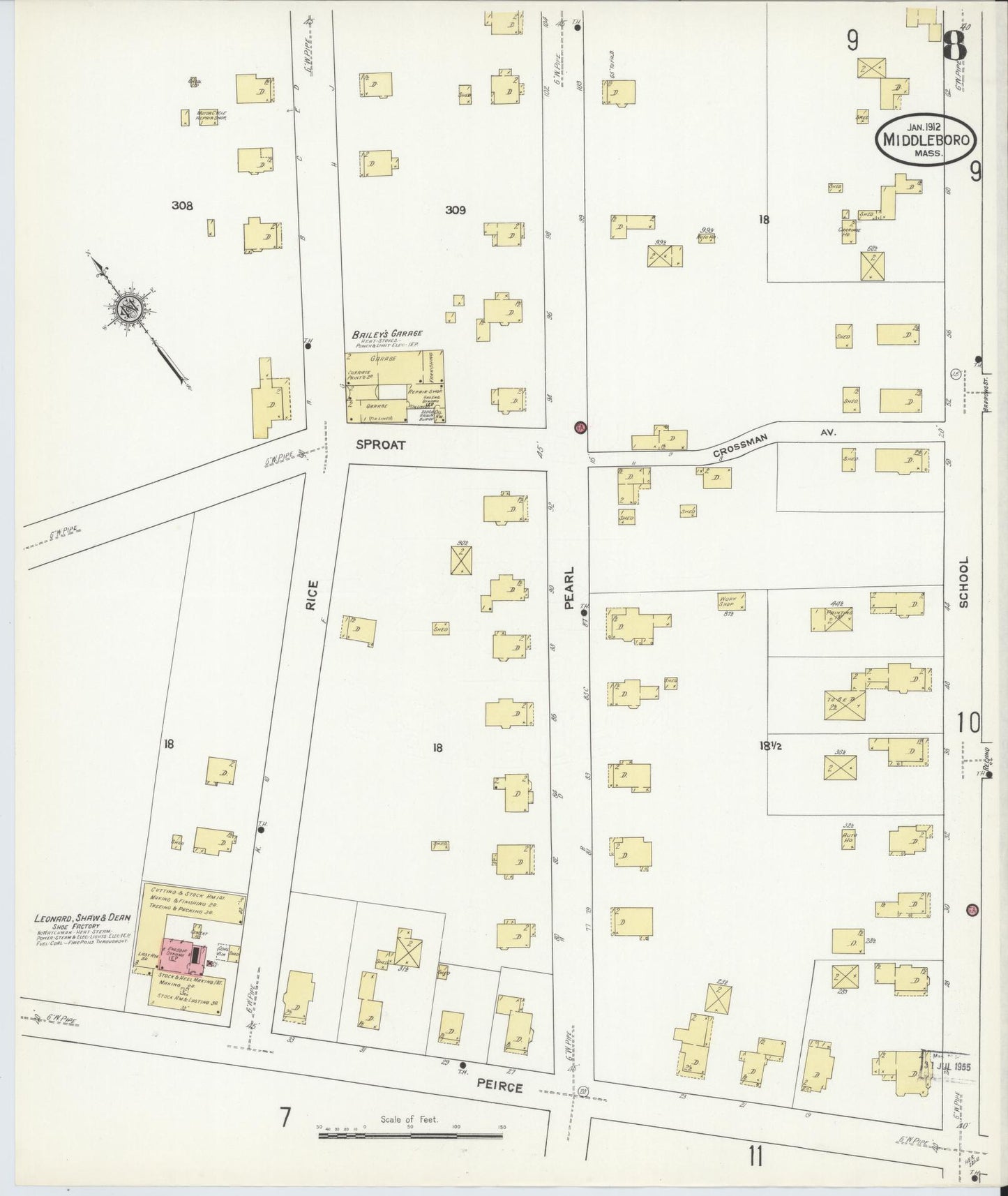 Sanborn Fire Insurance Map from Middleboro, Plymouth County, Massachusetts (1912), Sheet #0008 - Complete Map Set gallery image, historic Sanborn map, vintage wall art, Massachusetts Massachusetts