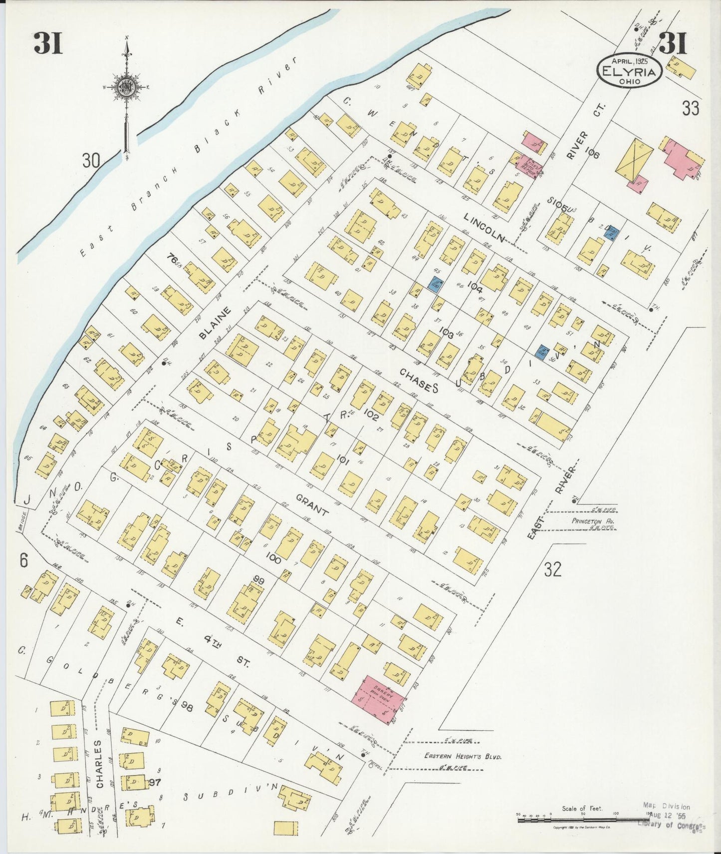 Sanborn Fire Insurance Map from Elyria, Lorain County, Ohio (1925), Sheet #0031 - Historic Sanborn Fire Insurance Map Print, vintage old map wall art, antique decor, genealogy gift, Ohio Ohio map