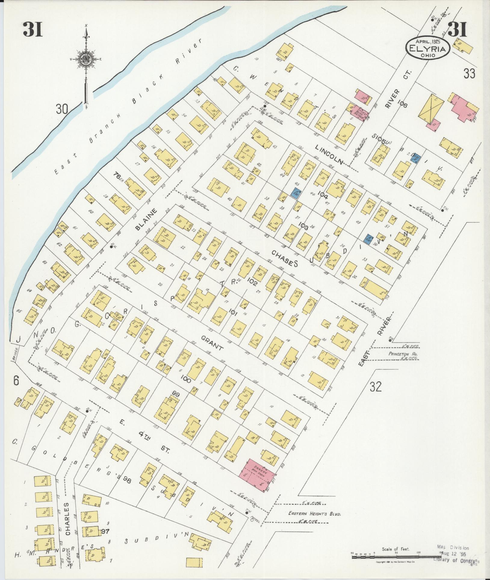 Sanborn Fire Insurance Map from Elyria, Lorain County, Ohio (1925), Sheet #0031 - Historic Sanborn Fire Insurance Map Print, vintage old map wall art, antique decor, genealogy gift, Ohio Ohio map