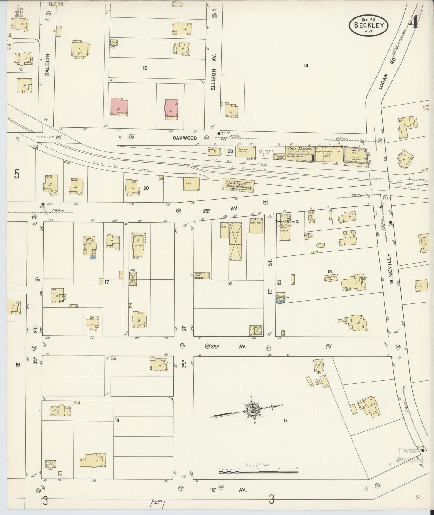 Sanborn Fire Insurance Map from Beckley, Raleigh County, West Virginia (1911), Sheet #0004 - Complete Map Set gallery image, historic Sanborn map, vintage wall art, West Virginia West Virginia