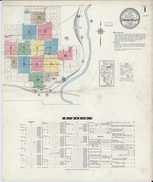 Sanborn Fire Insurance Map from Spring Valley, Bureau County, Illinois (1913), Sheet #0001 - Complete Map Set gallery image, historic Sanborn map, vintage wall art, Illinois Illinois
