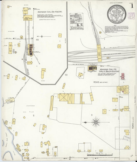 Sanborn Fire Insurance Map from Frontier, Lincoln County, Wyoming (1907), Sheet #0001 - Historic Sanborn Fire Insurance Map Print, vintage old map wall art, antique decor, genealogy gift, Wyoming Wyoming map