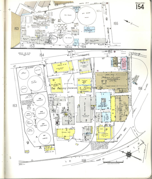 Sanborn Fire Insurance Map from Honolulu, Oahu County, Hawaii (1955), Sheet #0154 - Historic Sanborn Fire Insurance Map Print, vintage old map wall art