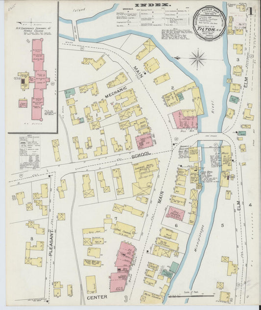 Sanborn Fire Insurance Map from Tilton, Belknap County, New Hampshire (1894), Sheet #0001 - Historic Sanborn Fire Insurance Map Print, vintage old map wall art, antique decor, genealogy gift, New Hampshire New Hampshire map