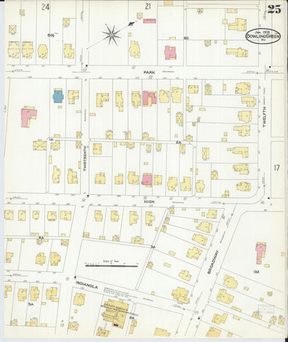 Sanborn Fire Insurance Map from Bowling Green, Warren County, Kentucky (1909), Sheet #0025 - Complete Map Set gallery image, historic Sanborn map, vintage wall art, Kentucky Kentucky