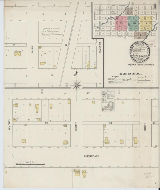 Sanborn Fire Insurance Map from Pond Creek, Grant County, Oklahoma (1895), Sheet #0001 - Historic Sanborn Fire Insurance Map Print, vintage old map wall art, antique decor, genealogy gift, Oklahoma Oklahoma map