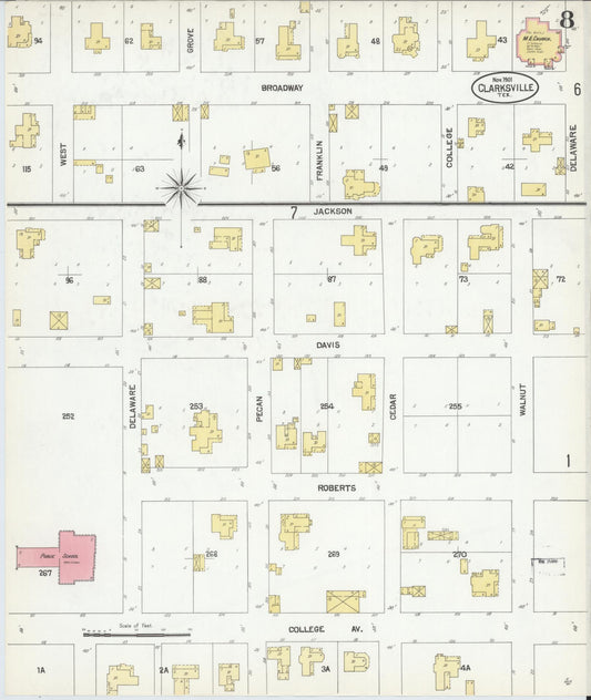 Sanborn Fire Insurance Map from Clarksville, Red River County, Texas (1901), Sheet #0008 - Historic Sanborn Fire Insurance Map Print, vintage old map wall art, antique decor, genealogy gift, Texas Texas map