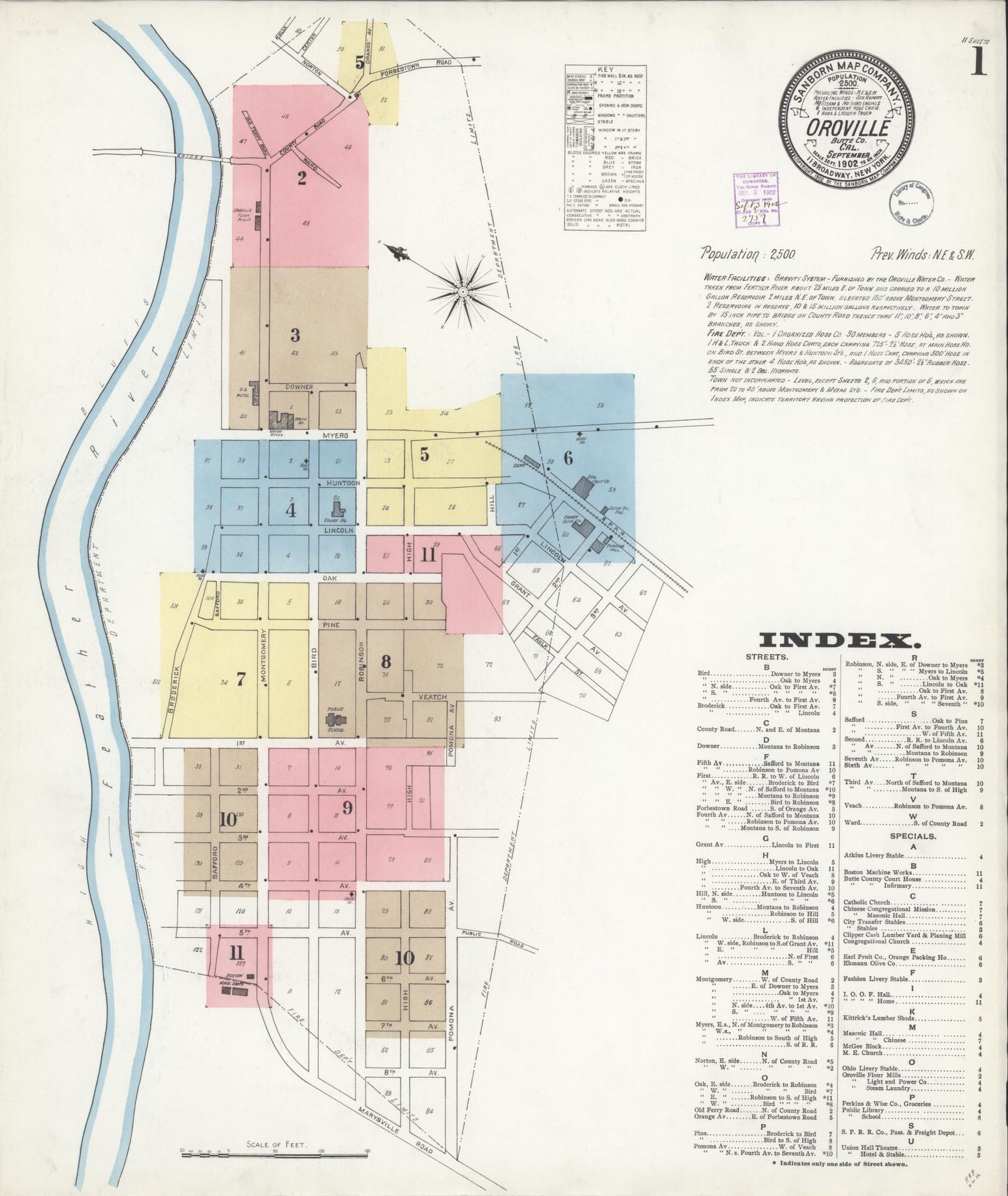 Sanborn Fire Insurance Map from Oroville, Butte County, California (1902), Sheet #0001 - Complete Map Set gallery image, historic Sanborn map, vintage wall art, California California
