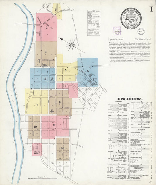 Sanborn Fire Insurance Map from Oroville, Butte County, California (1902), Sheet #0001 - Complete Map Set gallery image, historic Sanborn map, vintage wall art, California California
