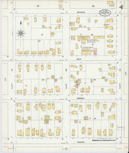 Sanborn Fire Insurance Map from Fulton, Oswego County, New York (1906), Sheet #0004 - Historic Sanborn Fire Insurance Map Print, vintage old map wall art, antique decor, genealogy gift, New York New York map