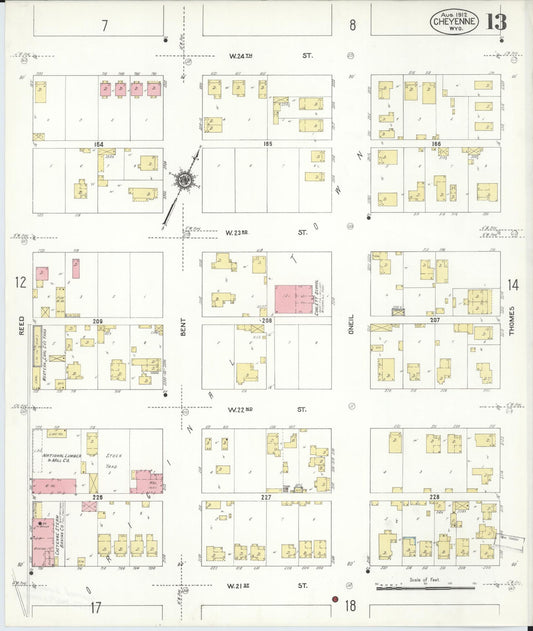 Sanborn Fire Insurance Map from Cheyenne, Laramie County, Wyoming (1912), Sheet #0013 - Historic Sanborn Fire Insurance Map Print, vintage old map wall art, antique decor, genealogy gift, Wyoming Wyoming map
