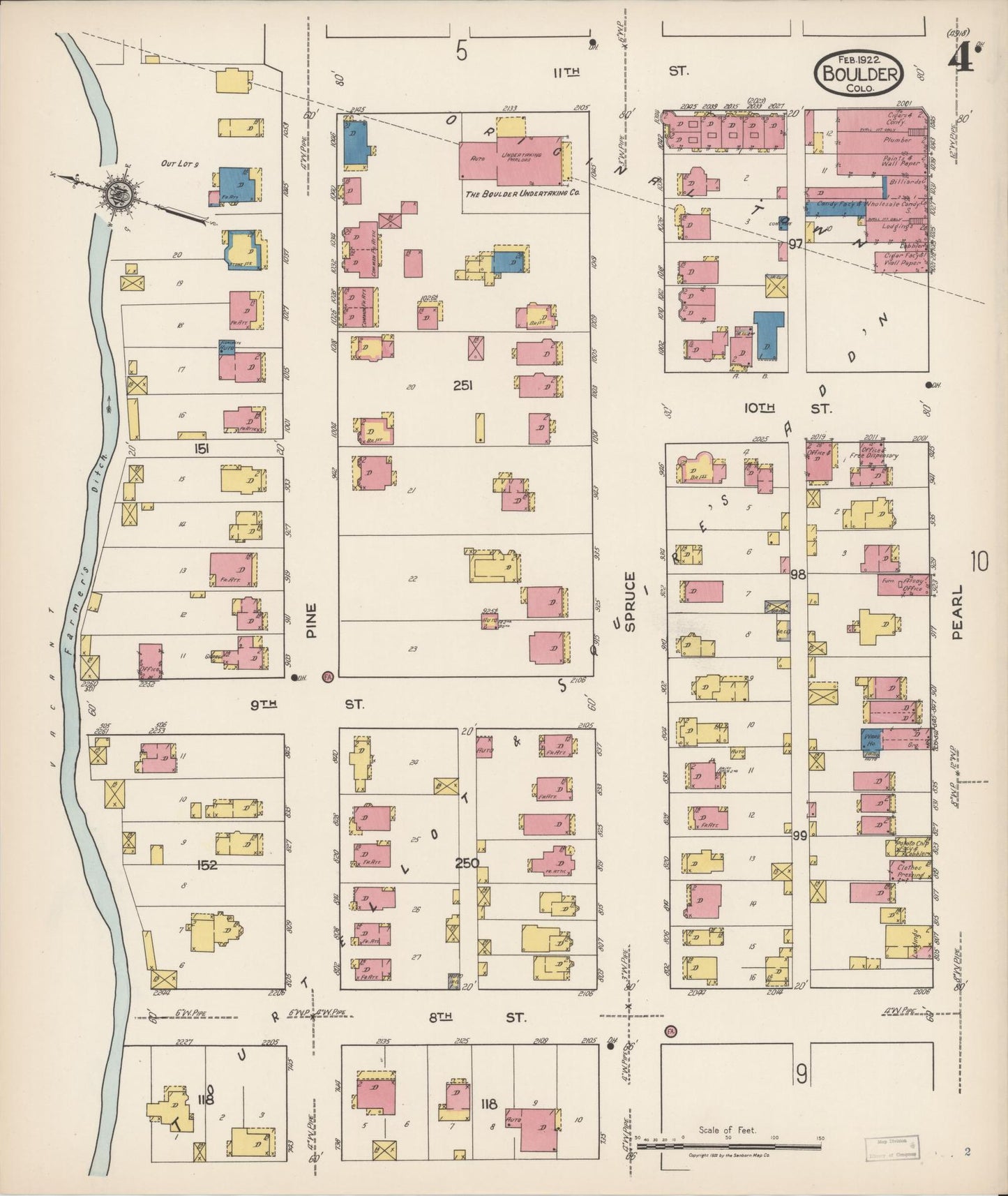 Sanborn Fire Insurance Map from Boulder, Boulder County, Colorado (1922), Sheet #0004 - Complete Map Set gallery image, historic Sanborn map, vintage wall art, Colorado Colorado