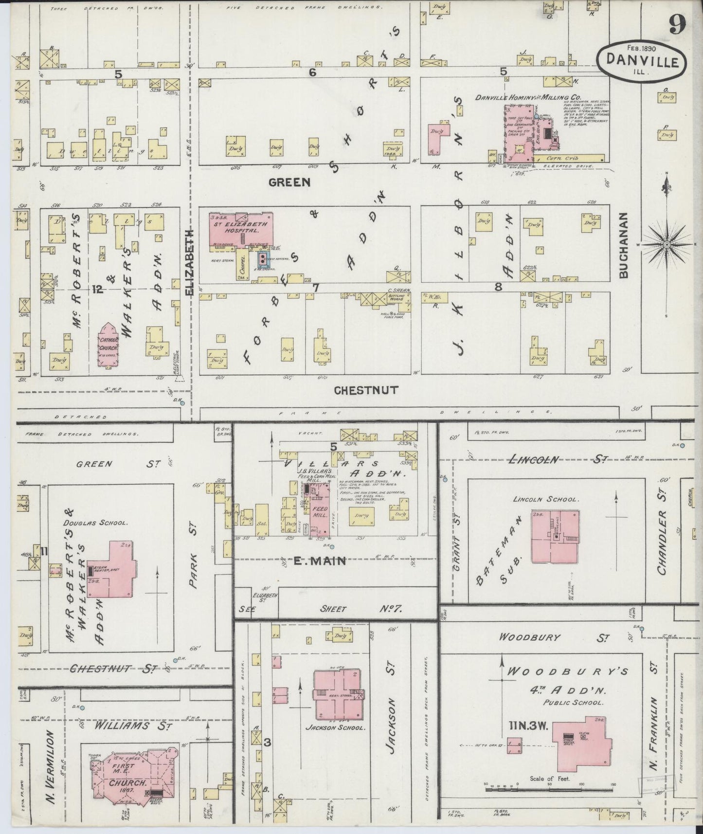 Sanborn Fire Insurance Map from Danville, Vermilion County, Illinois (1890), Sheet #0009 - Complete Map Set gallery image, historic Sanborn map, vintage wall art, Illinois Illinois