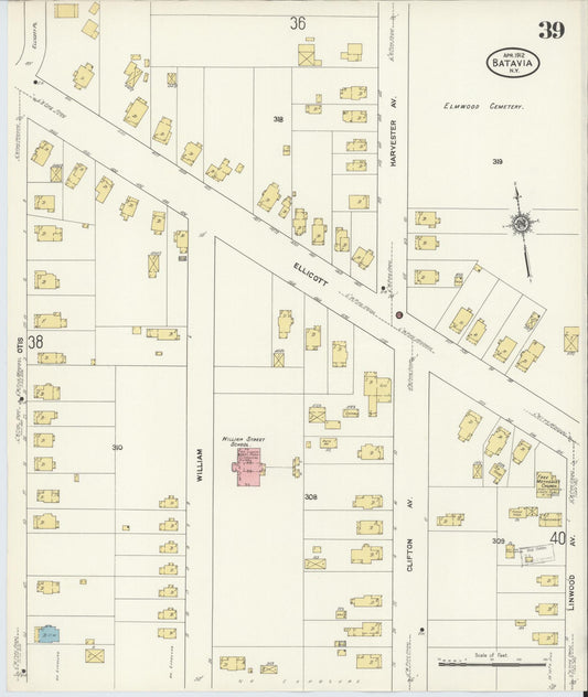 Sanborn Fire Insurance Map from Batavia, Genesee County, New York (1912), Sheet #0039 - Historic Sanborn Fire Insurance Map Print, vintage old map wall art, antique decor, genealogy gift, New York New York map