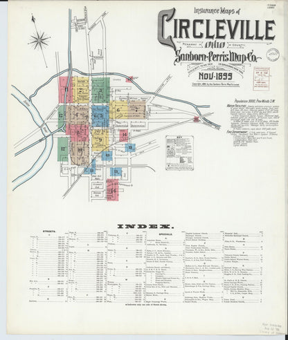 Sanborn Fire Insurance Map from Circleville, Pickaway County, Ohio (1899), Sheet #0001 - Historic Sanborn Fire Insurance Map Print, vintage old map wall art, antique decor, genealogy gift, Ohio Ohio map