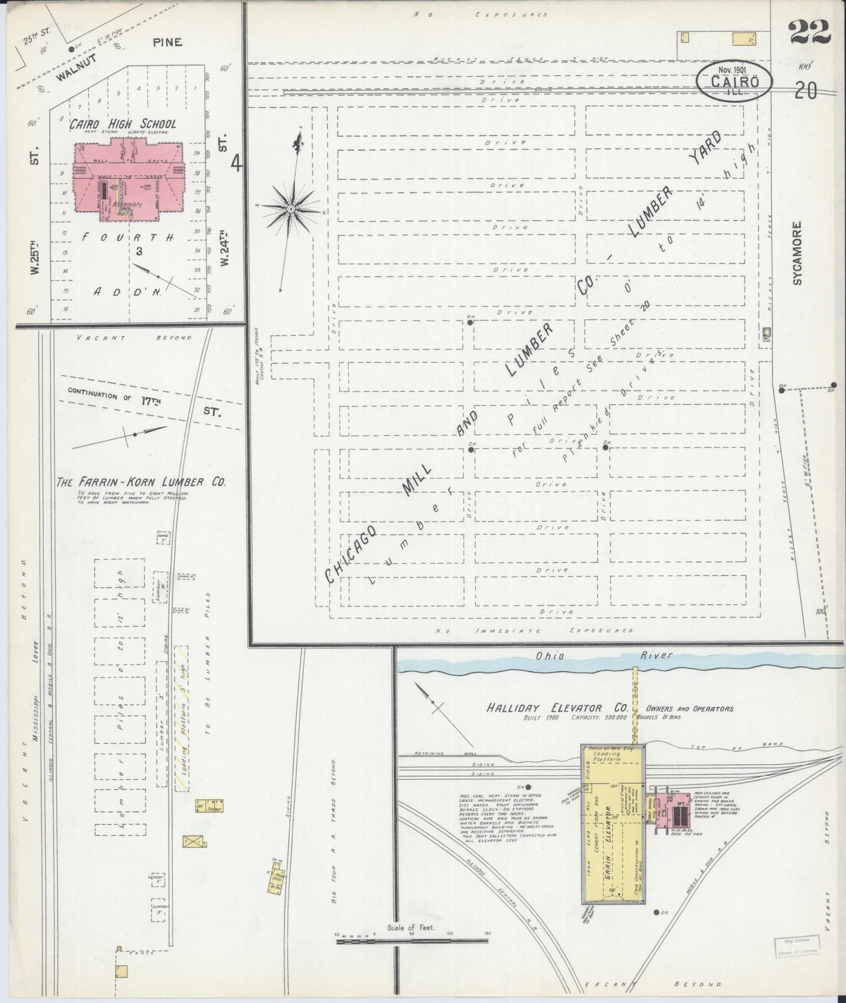 Sanborn Fire Insurance Map from Cairo, Alexander County, Illinois (1901), Sheet #0022 - Complete Map Set gallery image, historic Sanborn map, vintage wall art, Illinois Illinois