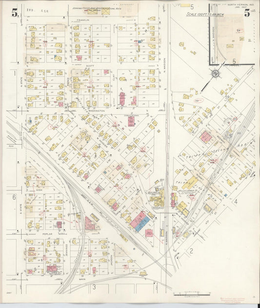 Sanborn Fire Insurance Map from North Vernon, Jennings County, Indiana (1943), Sheet #0005 - Historic Sanborn Fire Insurance Map Print, vintage old map wall art, antique decor, genealogy gift, Indiana Indiana map
