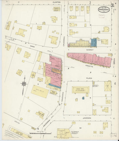 Sanborn Fire Insurance Map from Marianna, Jackson County, Florida (1913), Sheet #0003 - Historic Sanborn Fire Insurance Map Print, vintage old map wall art, antique decor, genealogy gift, Florida Florida map