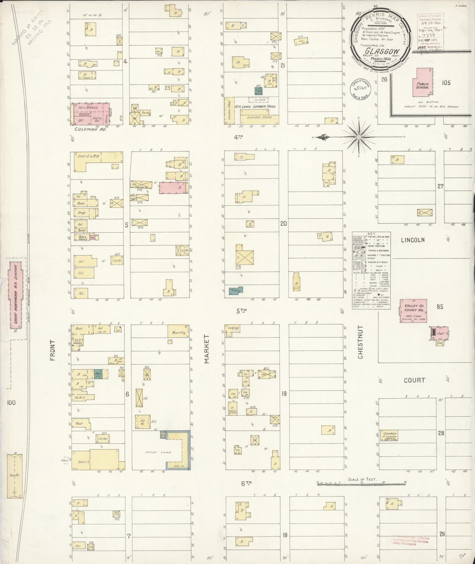 Sanborn Fire Insurance Map from Glasgow, Valley County, Montana (1900), Sheet #0001 - Historic Sanborn Fire Insurance Map Print, vintage old map wall art, antique decor, genealogy gift, Montana Montana map