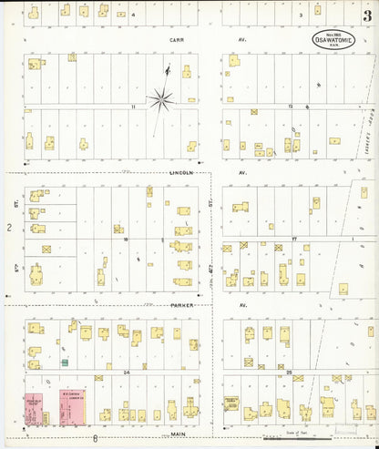 Sanborn Fire Insurance Map from Osawatomie, Miami County, Kansas (1905), Sheet #0003 - Complete Map Set gallery image, historic Sanborn map, vintage wall art, Kansas Kansas