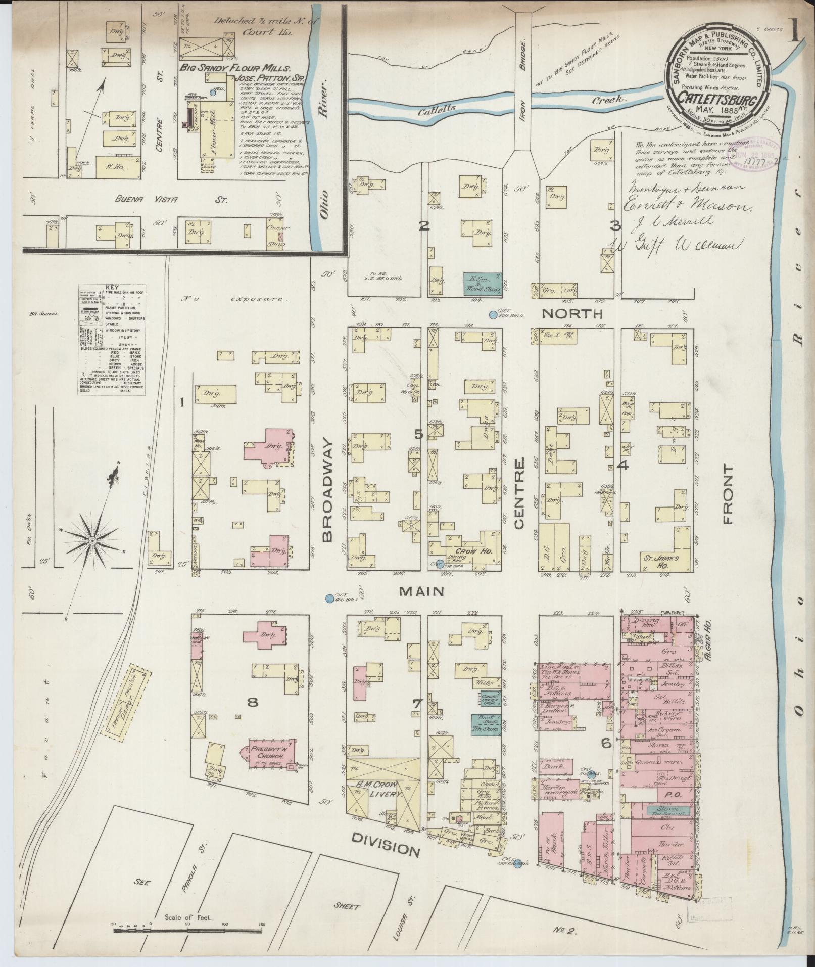 Sanborn Fire Insurance Map from Catlettsburg, Boyd County, Kentucky. (1885) – Historic Sanborn Fire Insurance Map Print